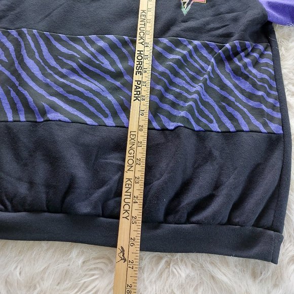 Vintage 90s Sun Sations Sport Wear Snow Pro Team Black Purple Sweatshirt XL - Picture 9 of 13